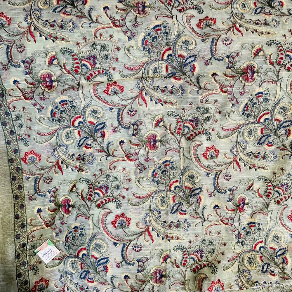 pistachio green full kashmiri embroidired dress and dupatta shawl